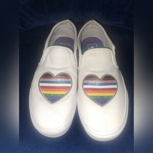 Vans Slip On Rainbow Pride Glitter Heart Womens 9.5